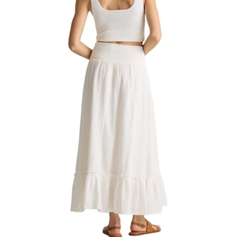 Quince 100% Organic Cotton Gauze Smocked Maxi Skirt Small White New‎ w/ Tags - Picture 3 of 8